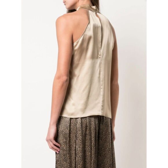NWT Nili Lotan Vara Lightweight Silk Halter Neck Blouse in Khaki Beige Size 2 - Picture 4 of 11